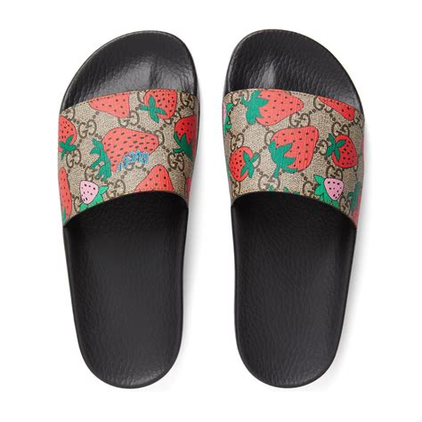 gucci rubber slides outfit|Gucci slides women strawberry.